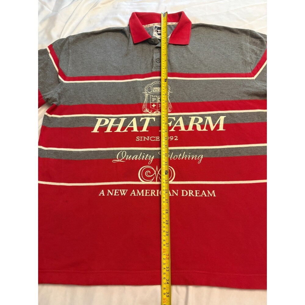 Vintage Y2K Phat Farm Polo Shirt 3XL Red Gray Striped Logo Graphic Mens - Picture 7 of 16